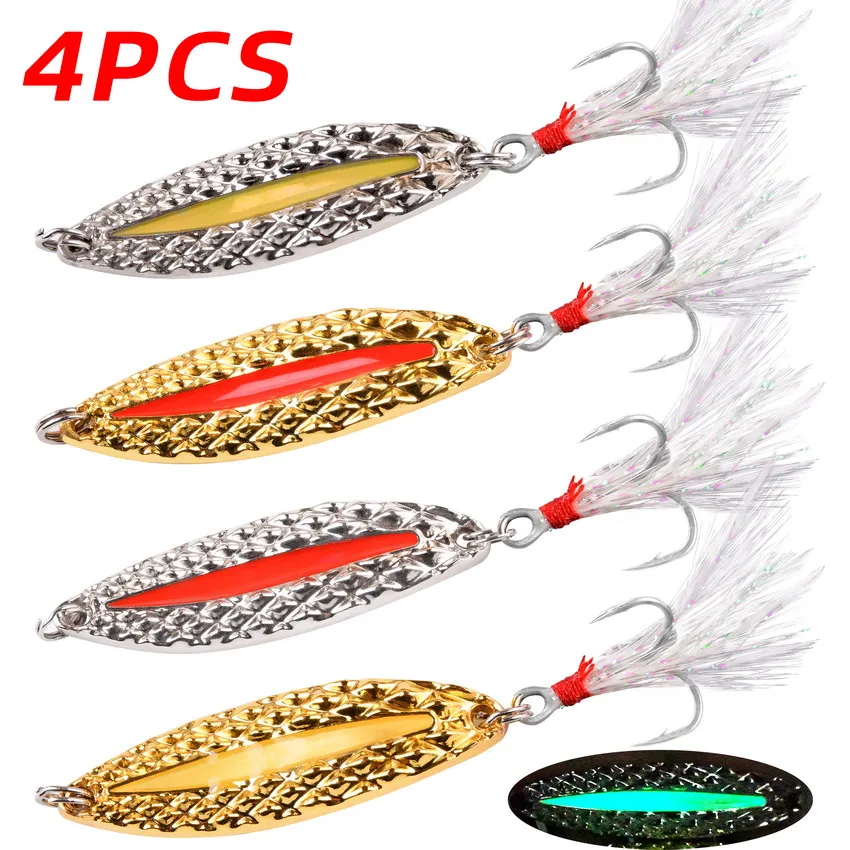 3D Printing Lure - 4pcs Luminous Metal Fishing Lure Spoon