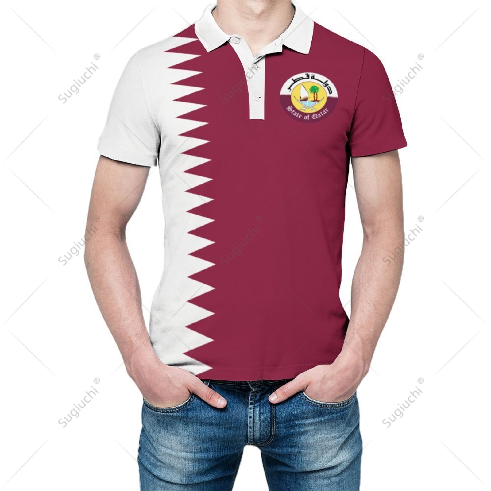 Unisex Polo Shirt Qatar Flag 3 - 3D Printing Qatar incelemesi ve fiyatı